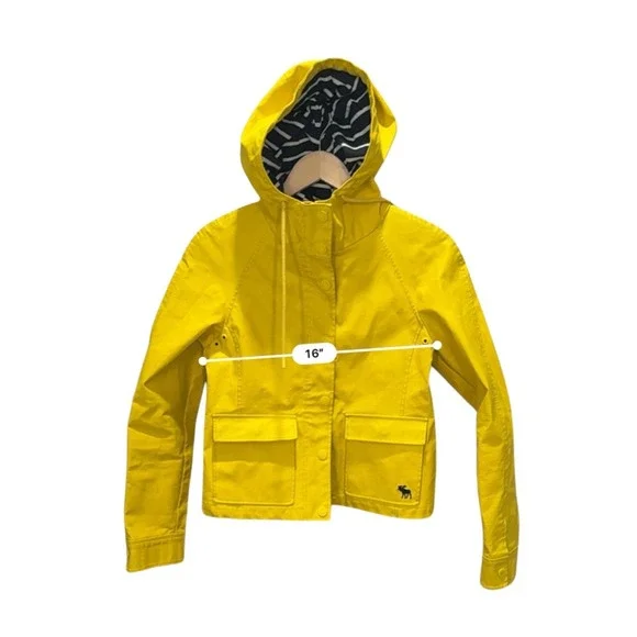 Vintage Abercrombie & Fitch Yellow Hooded Cropped Jacket Women S Moose Logo - Picture 6 of 8
